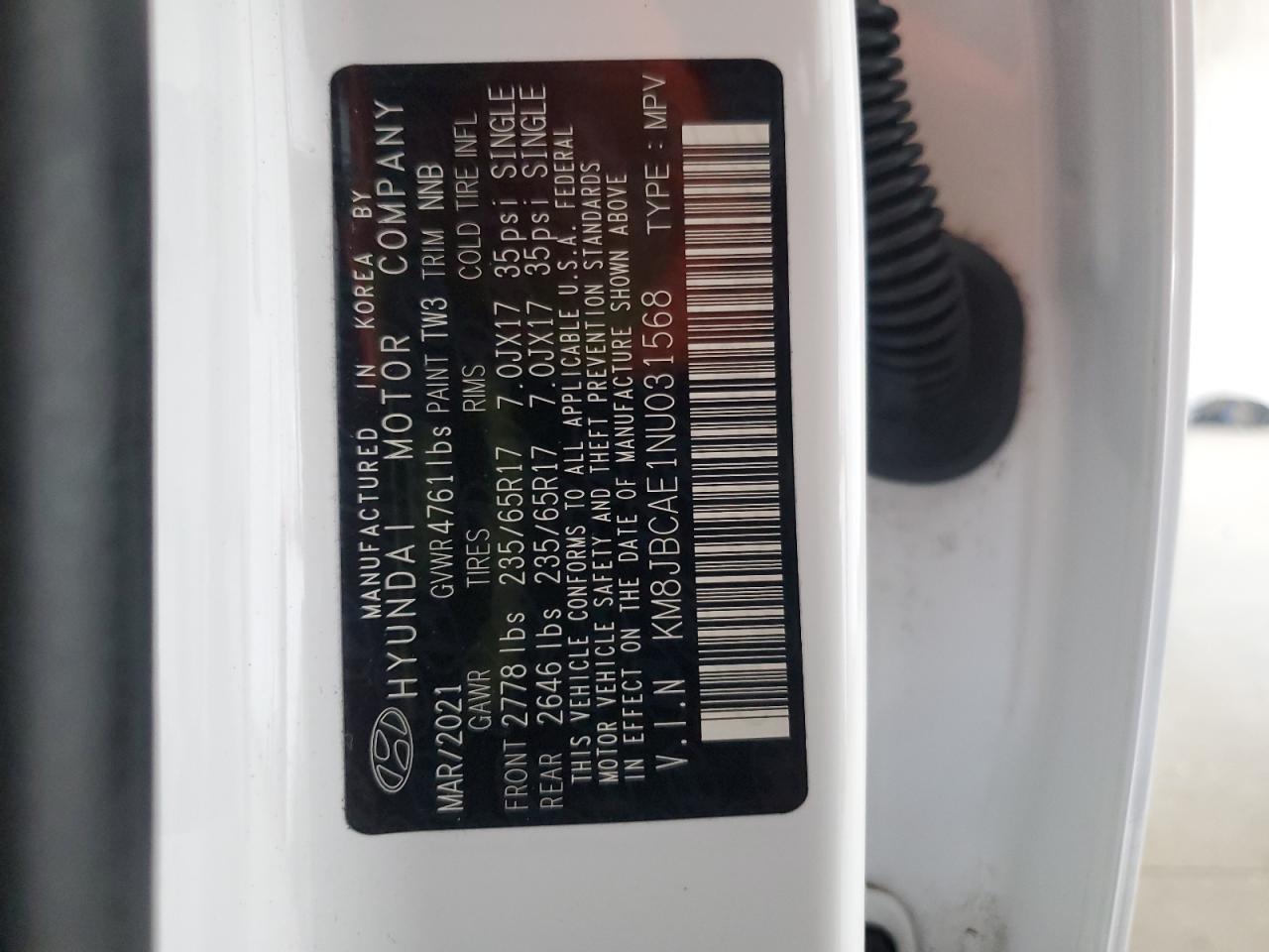 2022 Hyundai Tucson Sel VIN: KM8JBCAE1NU031568 Lot: 63688135