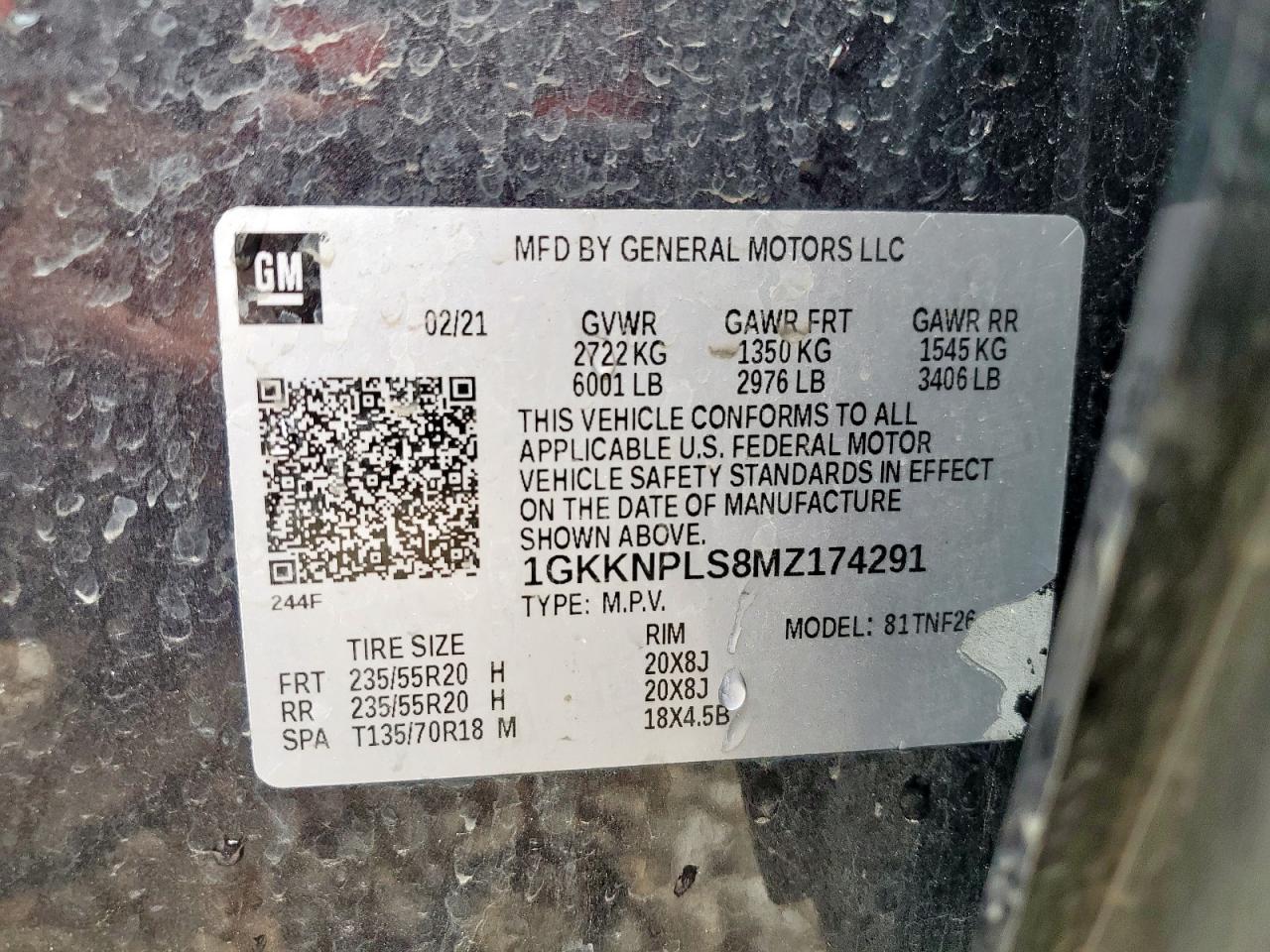 2021 GMC Acadia Denali VIN: 1GKKNPLS8MZ174291 Lot: 63524855