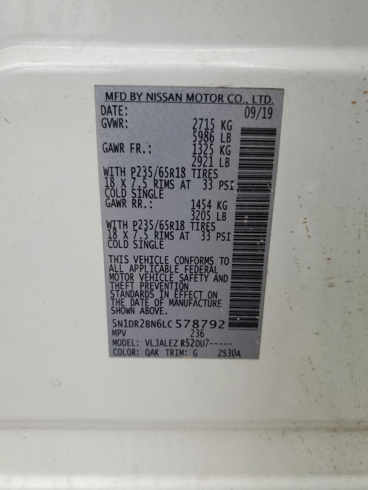 2020 Nissan Pathfinder Sv VIN: 5N1DR2BN6LC578792 Lot: 66810555