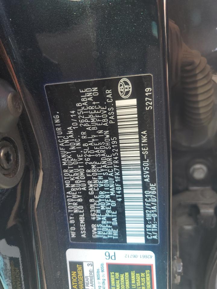 2015 Toyota Camry Le VIN: 4T4BF1FK7FR452195 Lot: 65271495