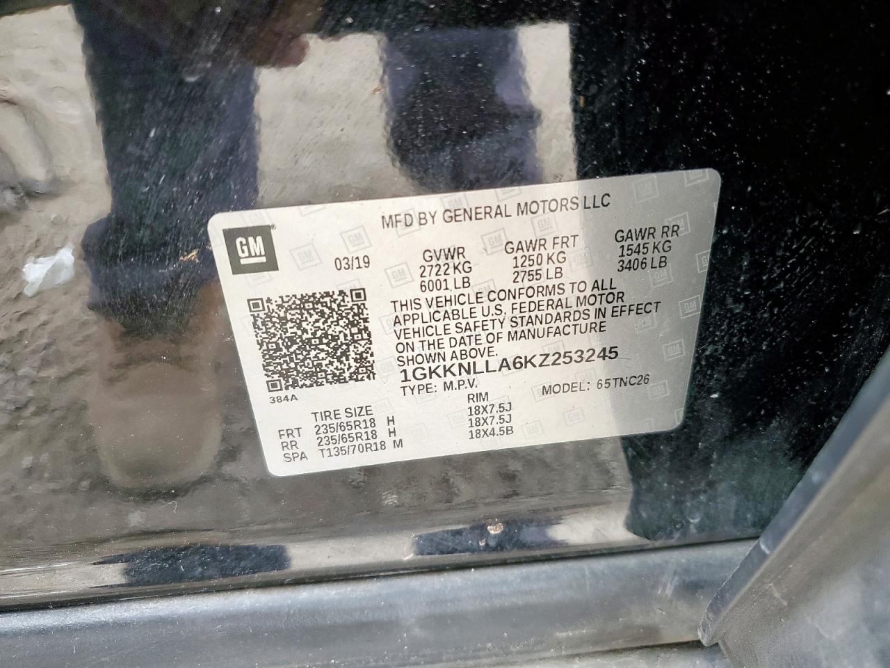 2019 GMC Acadia Sle VIN: 1GKKNLLA6KZ253245 Lot: 65229735