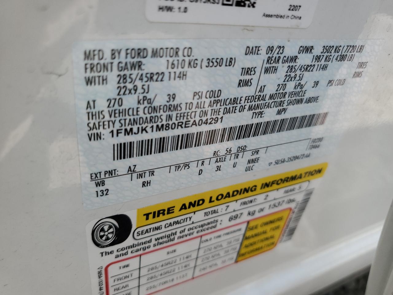 2024 Ford Expedition Max Platinum VIN: 1FMJK1M80REA04291 Lot: 70116925