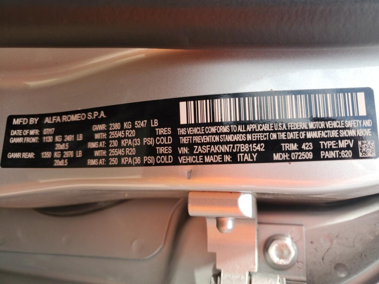 zasfaknn7j7b81542 ZASFAKNN7J7B81542 2018 Alfa Romeo Stelvio Ti Sport