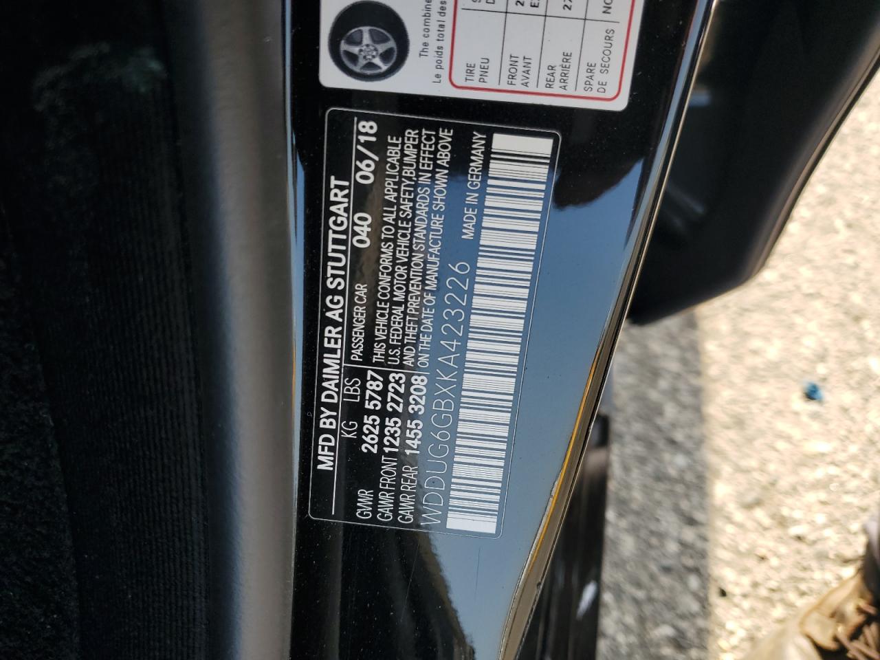 2019 Mercedes-Benz S 450 VIN: WDDUG6GBXKA423226 Lot: 63636875