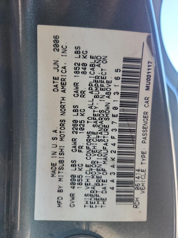 2007 Mitsubishi Eclipse Gs VIN: 4A3AK24F37E013165 Lot: 61778935