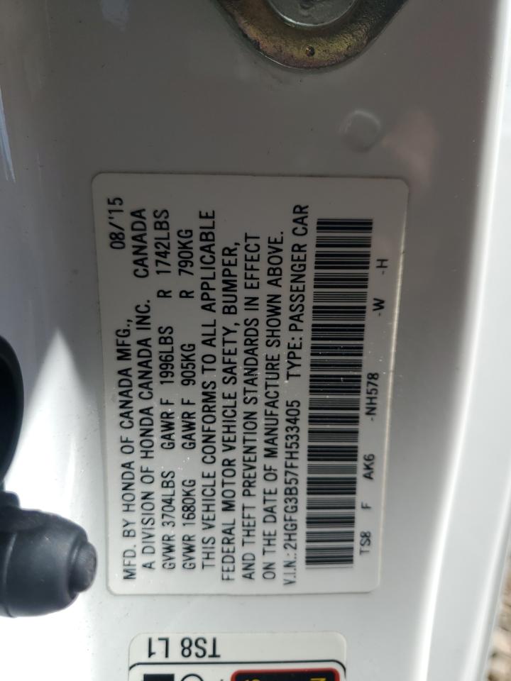 2015 Honda Civic Lx VIN: 2HGFG3B57FH533405 Lot: 65380765