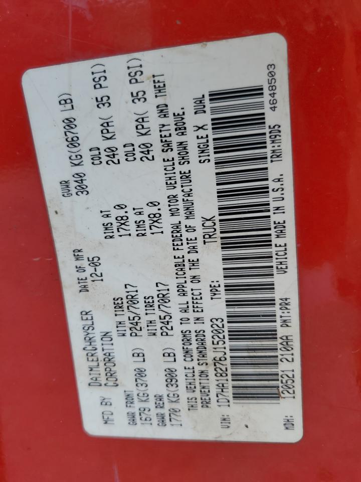 2006 Dodge Ram 1500 St VIN: 1D7HA18276J152023 Lot: 62771965
