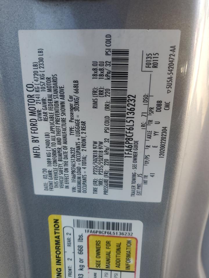 2020 Ford Mustang Gt VIN: 1FA6P8CF6L5136232 Lot: 63741795