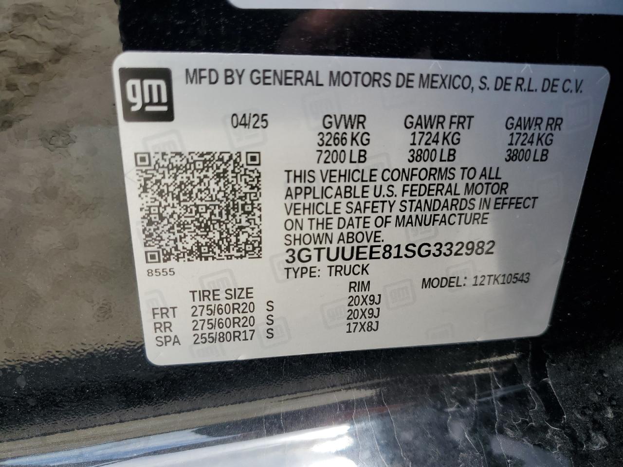 2025 GMC Sierra K1500 At4 VIN: 3GTUUEE81SG332982 Lot: 84021685