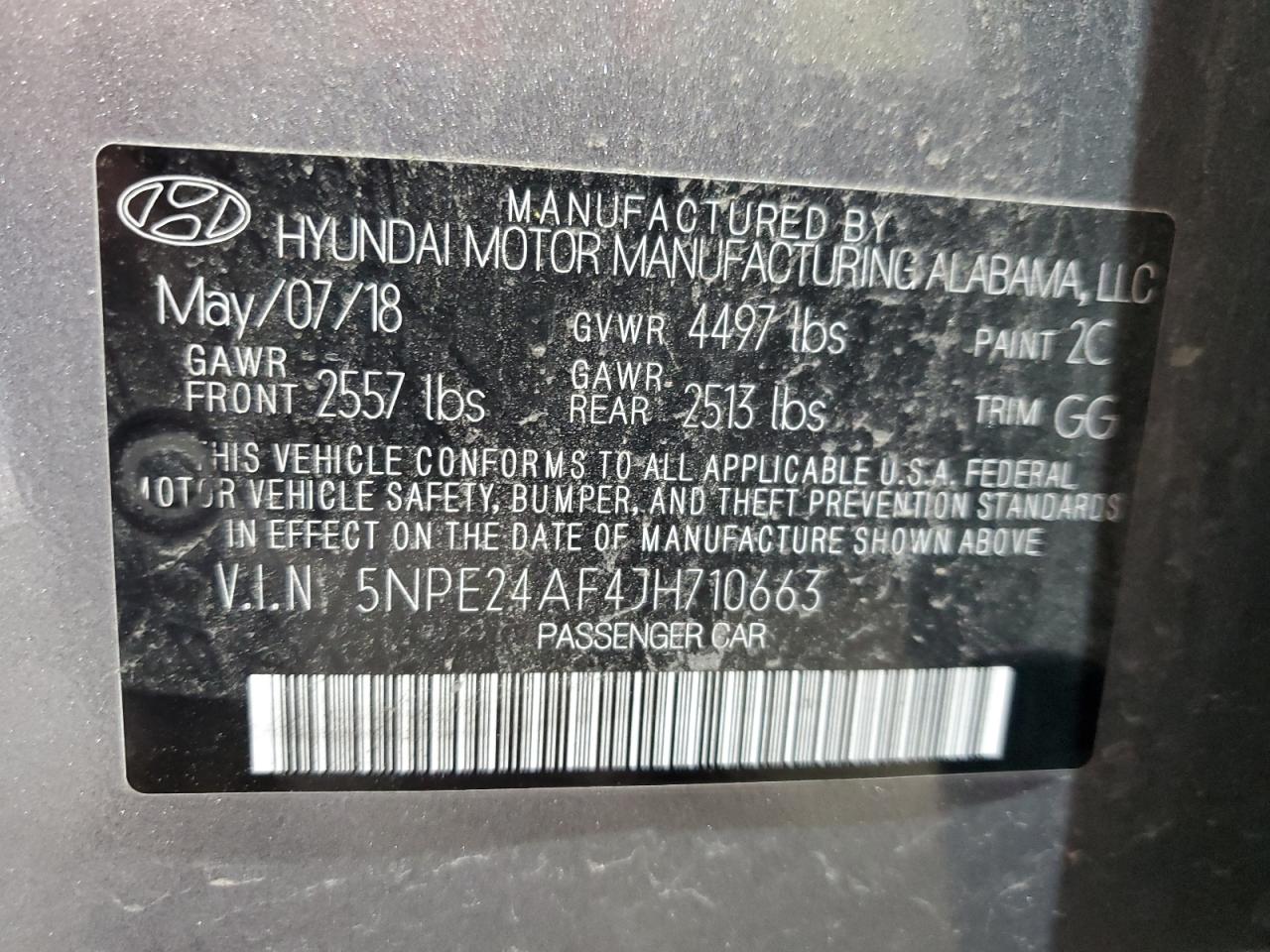 2018 Hyundai Sonata Se VIN: 5NPE24AF4JH710663 Lot: 64637295