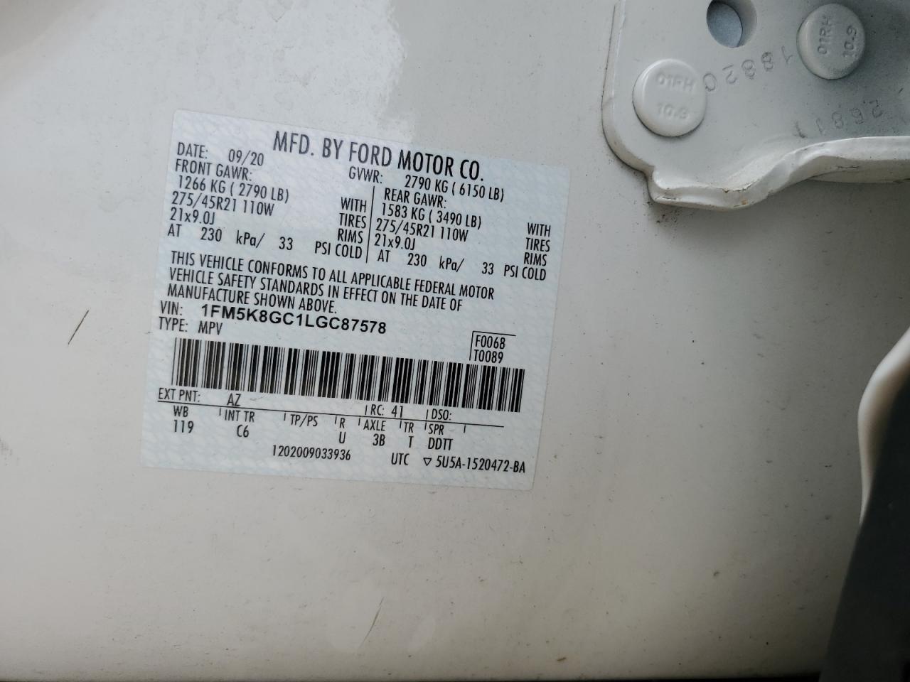 2020 Ford Explorer St VIN: 1FM5K8GC1LGC87578 Lot: 65291855
