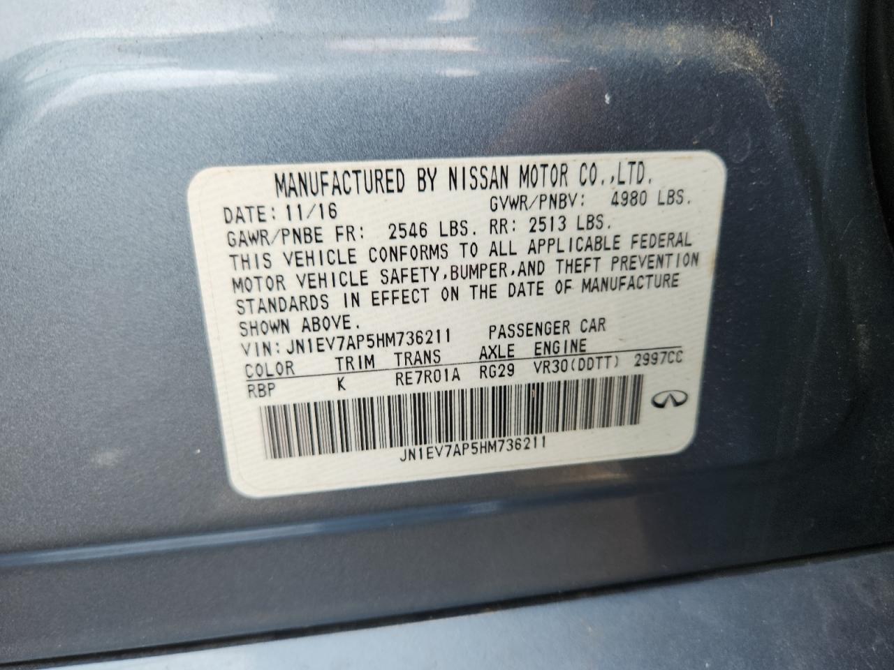 2017 Infiniti Q50 Premium VIN: JN1EV7AP5HM736211 Lot: 63746945