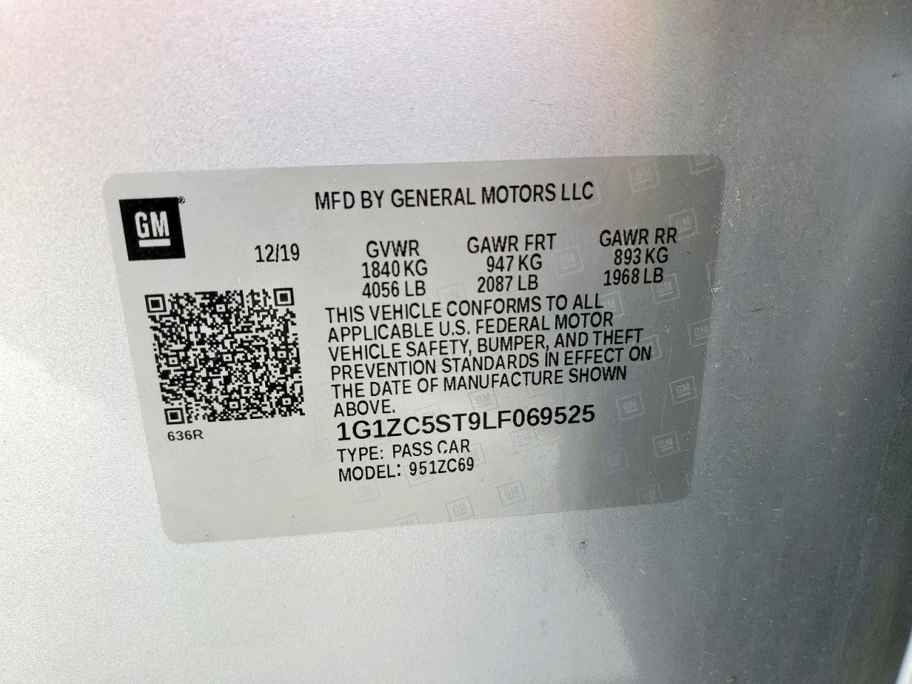 2020 Chevrolet Malibu Ls VIN: 1G1ZC5ST9LF069525 Lot: 64770315