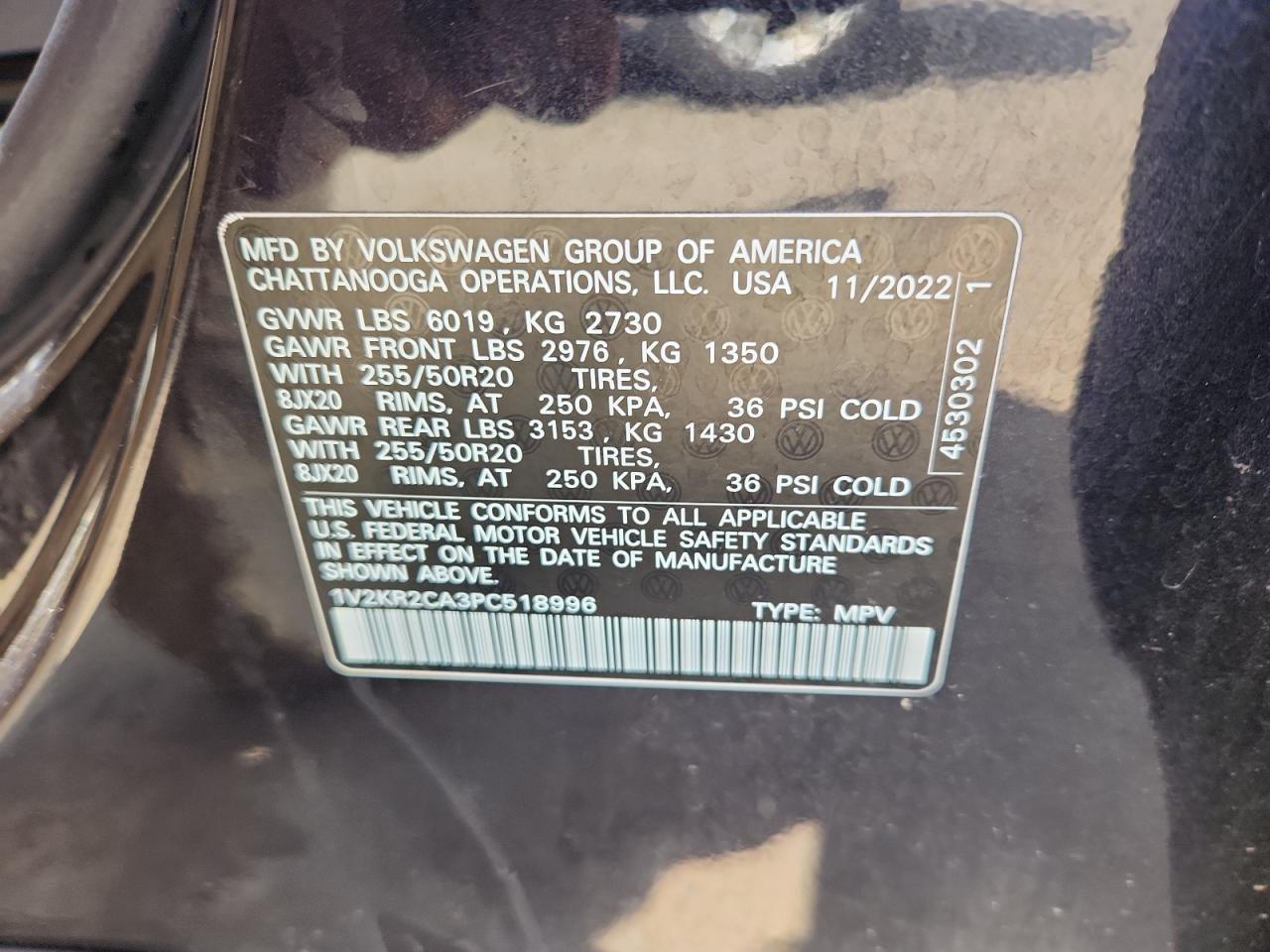 1v2kr2ca3pc518996 1V2KR2CA3PC518996 2023 Volkswagen Atlas Se