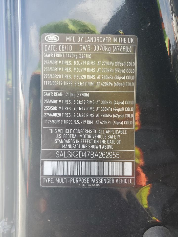 2011 Land Rover Range Rover Sport Lux VIN: SALSK2D47BA262955 Lot: 59844865