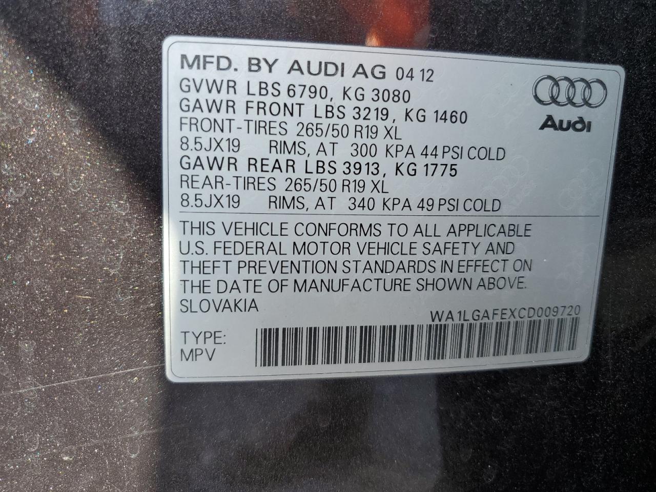 2012 Audi Q7 Premium Plus VIN: WA1LGAFEXCD009720 Lot: 64573895