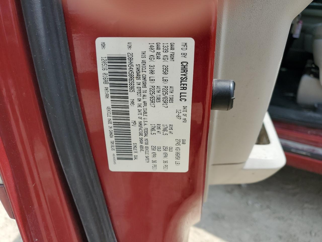 2008 Dodge Grand Caravan Sxt VIN: 2D8HN54X58R656965 Lot: 64141095