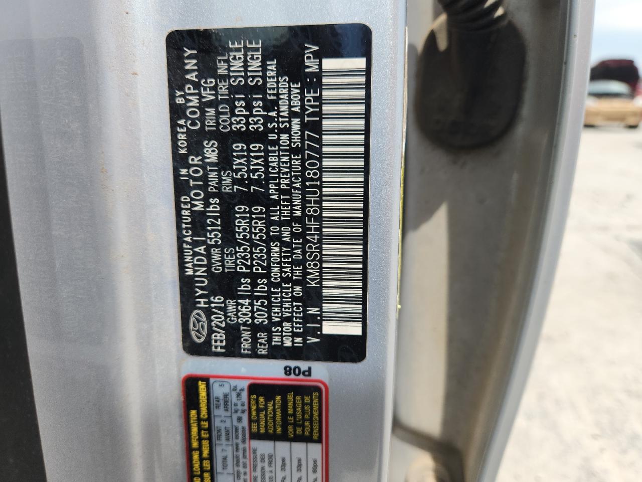 2017 Hyundai Santa Fe Se Ultimate VIN: KM8SR4HF8HU180777 Lot: 63517575