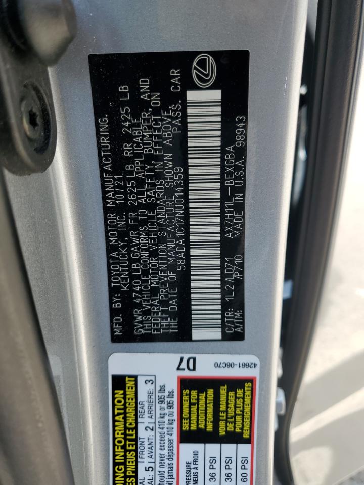 58ada1c17nu014359 58ADA1C17NU014359 2022 Lexus Es 300H Base
