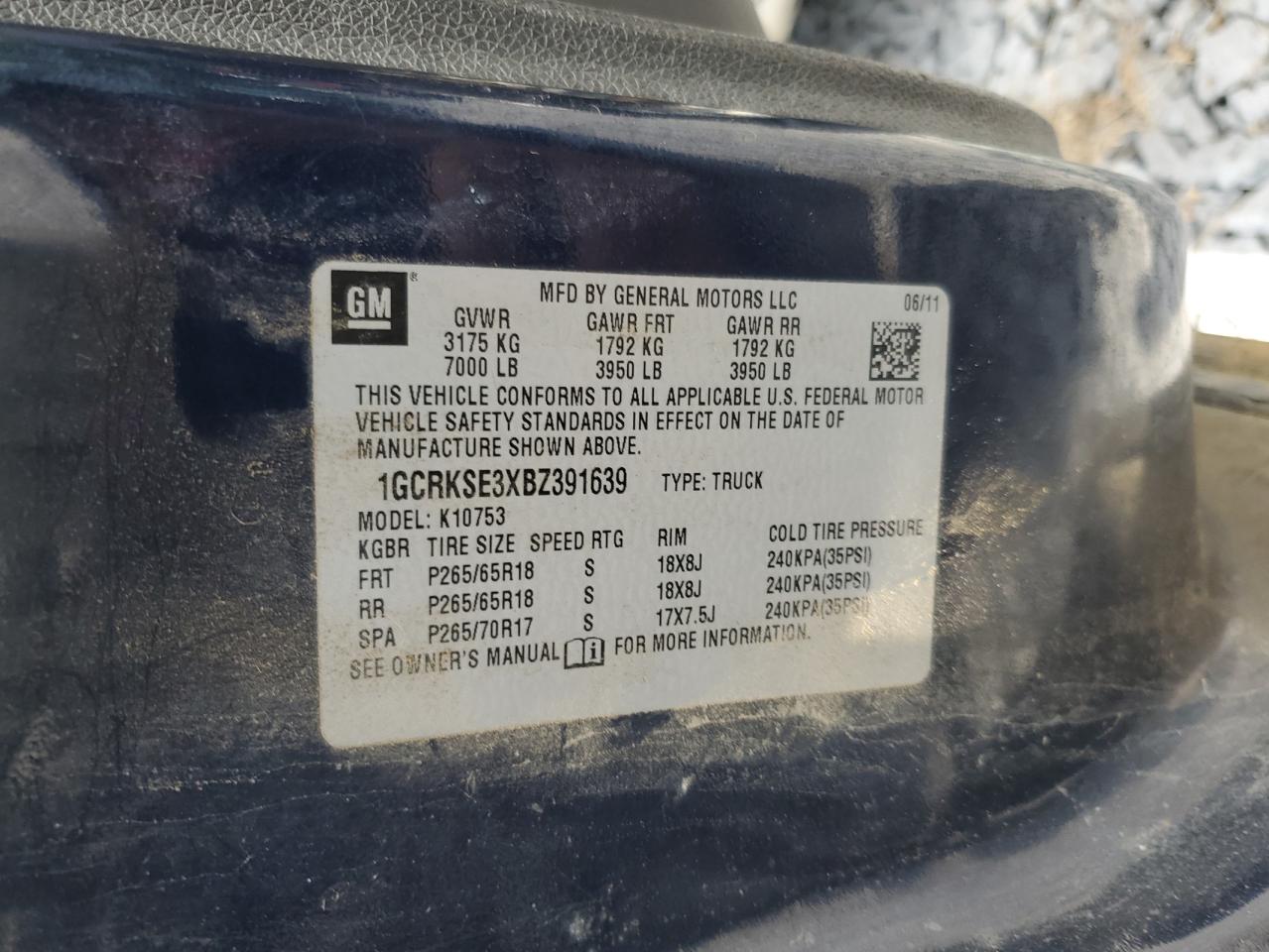 2011 Chevrolet Silverado K1500 Lt VIN: 1GCRKSE3XBZ391639 Lot: 64375185