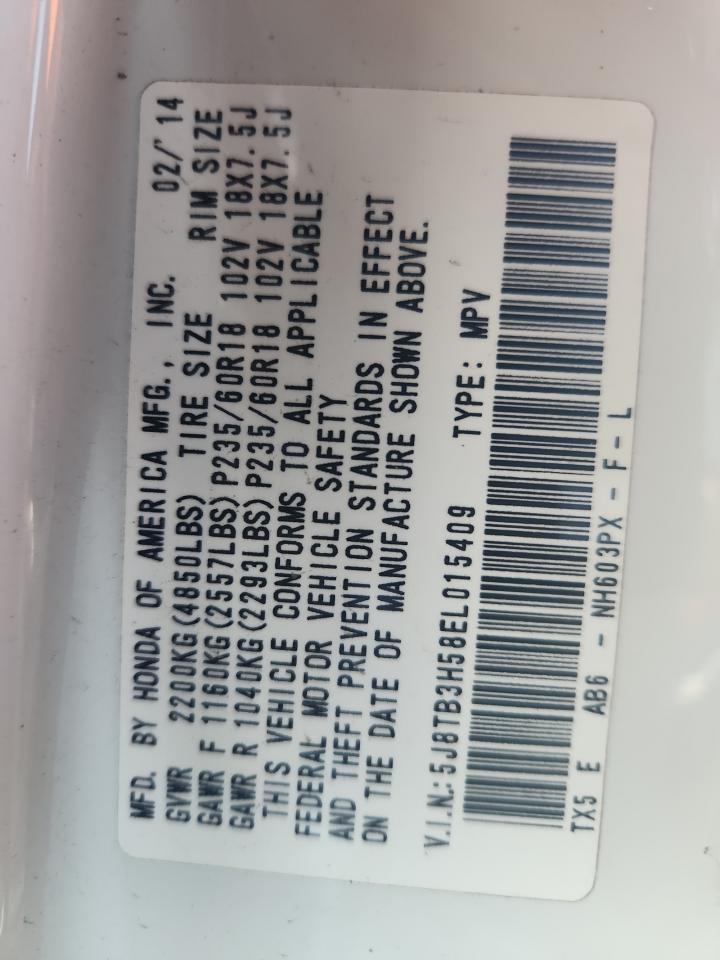 2014 Acura Rdx Technology VIN: 5J8TB3H58EL015409 Lot: 63533205