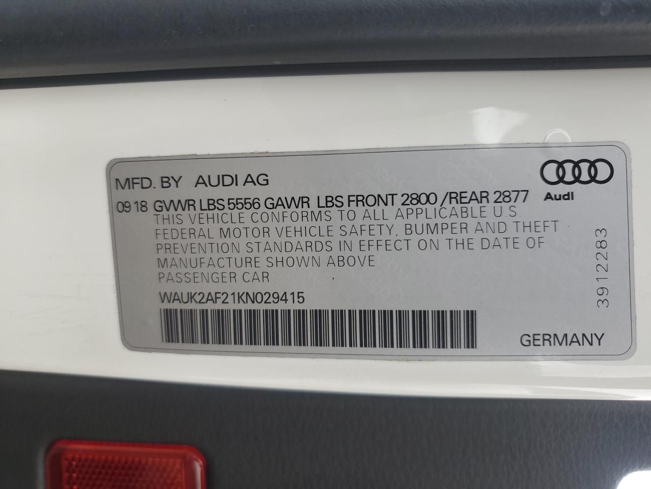 2019 Audi A6 Premium VIN: WAUK2AF21KN029415 Lot: 64794345