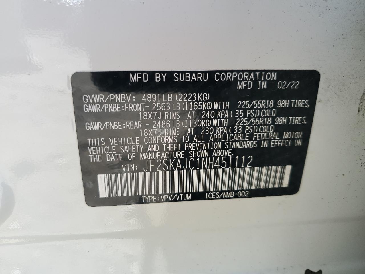jf2skajc1nh451112 JF2SKAJC1NH451112 2022 Subaru Forester Sport