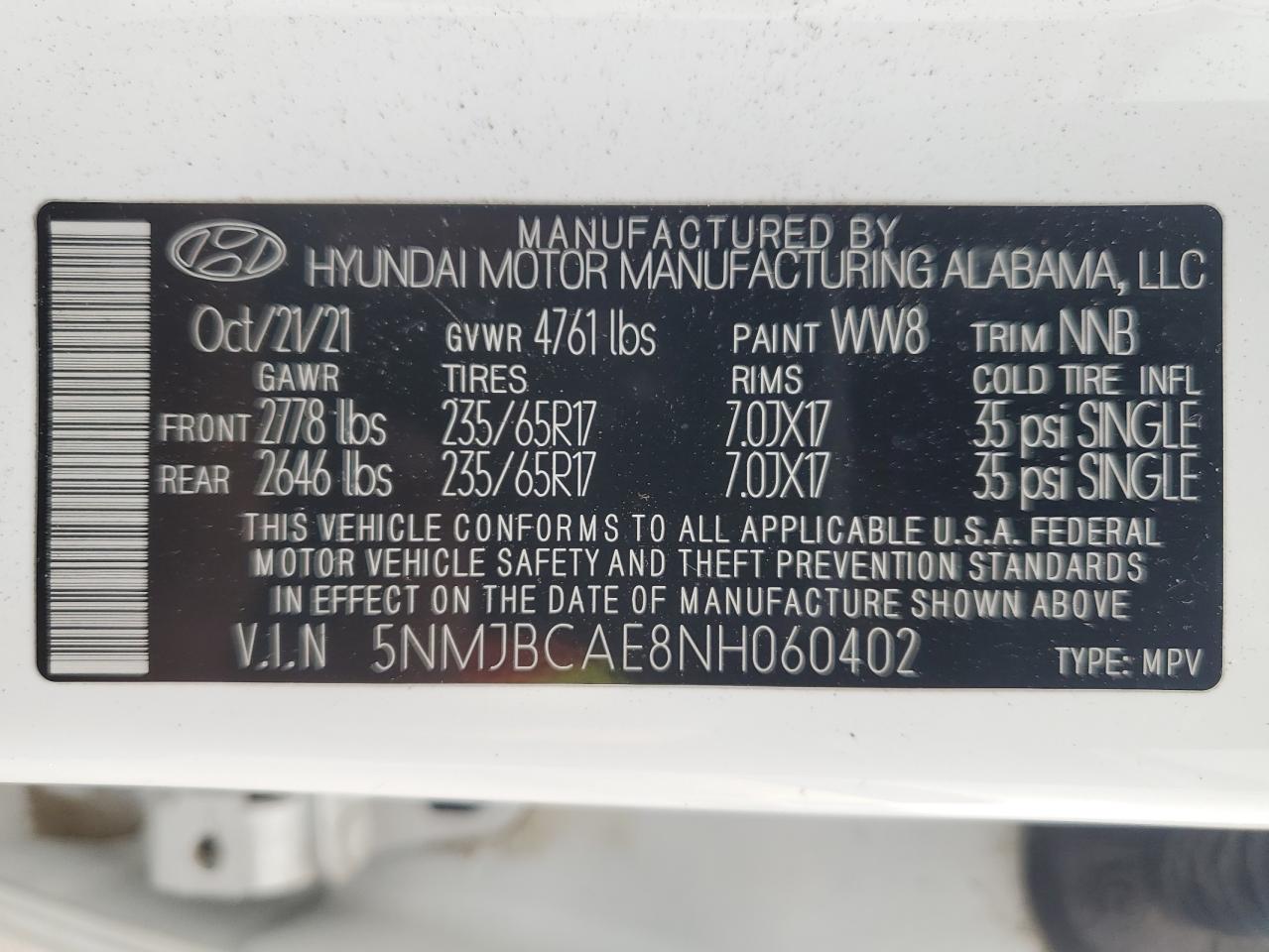 2022 Hyundai Tucson Sel VIN: 5NMJBCAE8NH060402 Lot: 64450115