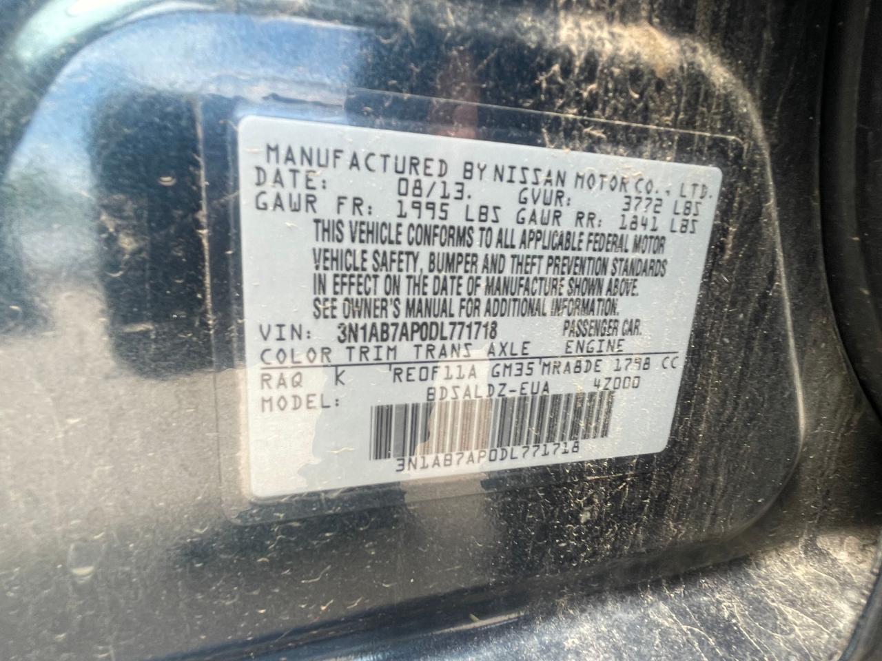 2013 Nissan Sentra S VIN: 3N1AB7AP0DL77171 Lot: 66874675