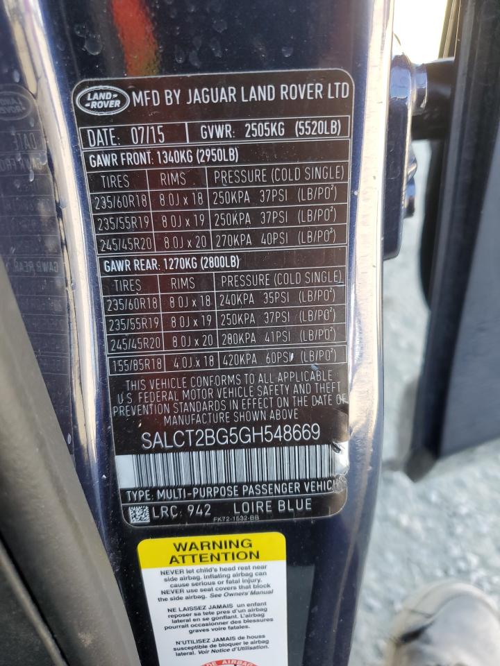 2016 Land Rover Discovery Sport Hse Luxury VIN: SALCT2BG5GH548669 Lot: 65479755