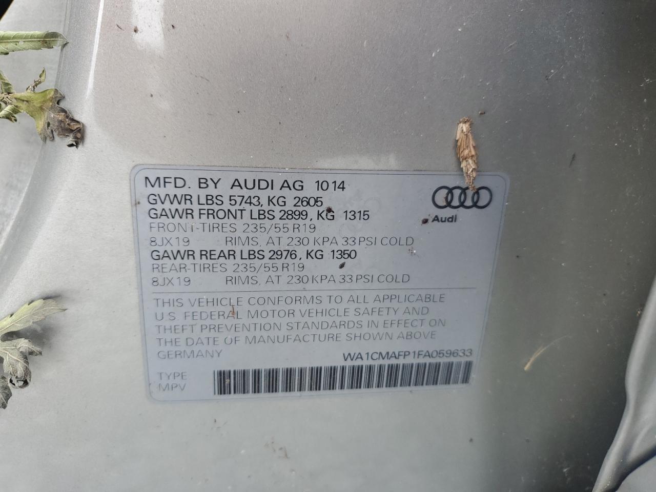 2015 Audi Q5 Tdi Premium Plus VIN: WA1CMAFP1FA059633 Lot: 64687215