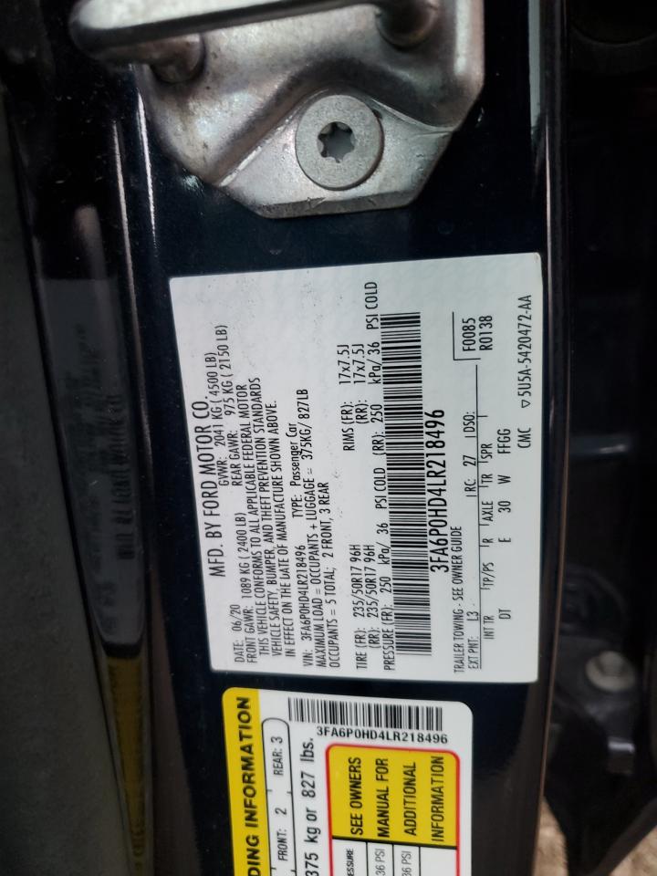 2020 Ford Fusion Se VIN: 3FA6P0HD4LR218496 Lot: 63786035