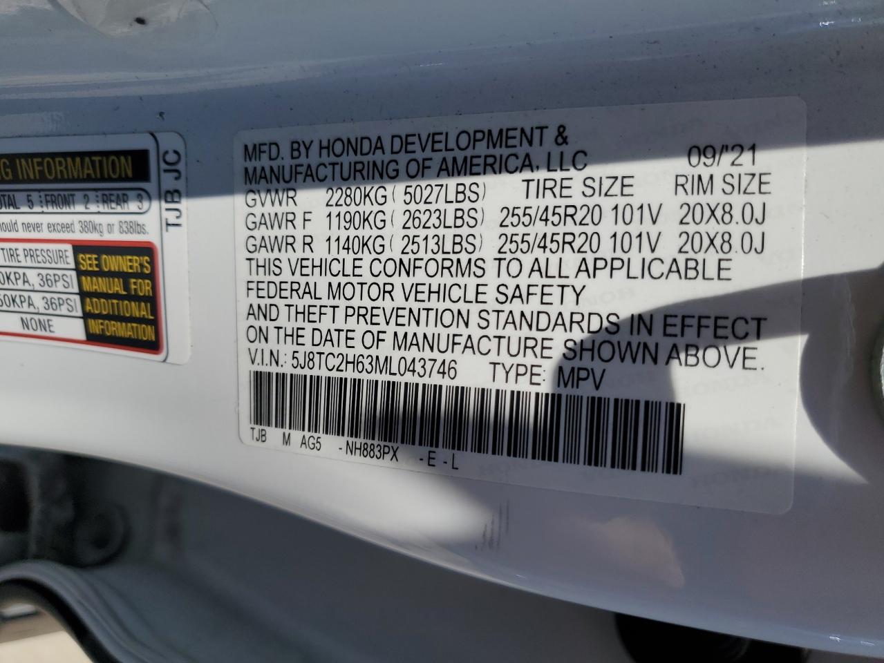 5j8tc2h63ml043746 5J8TC2H63ML043746 2021 Acura Rdx A-Spec