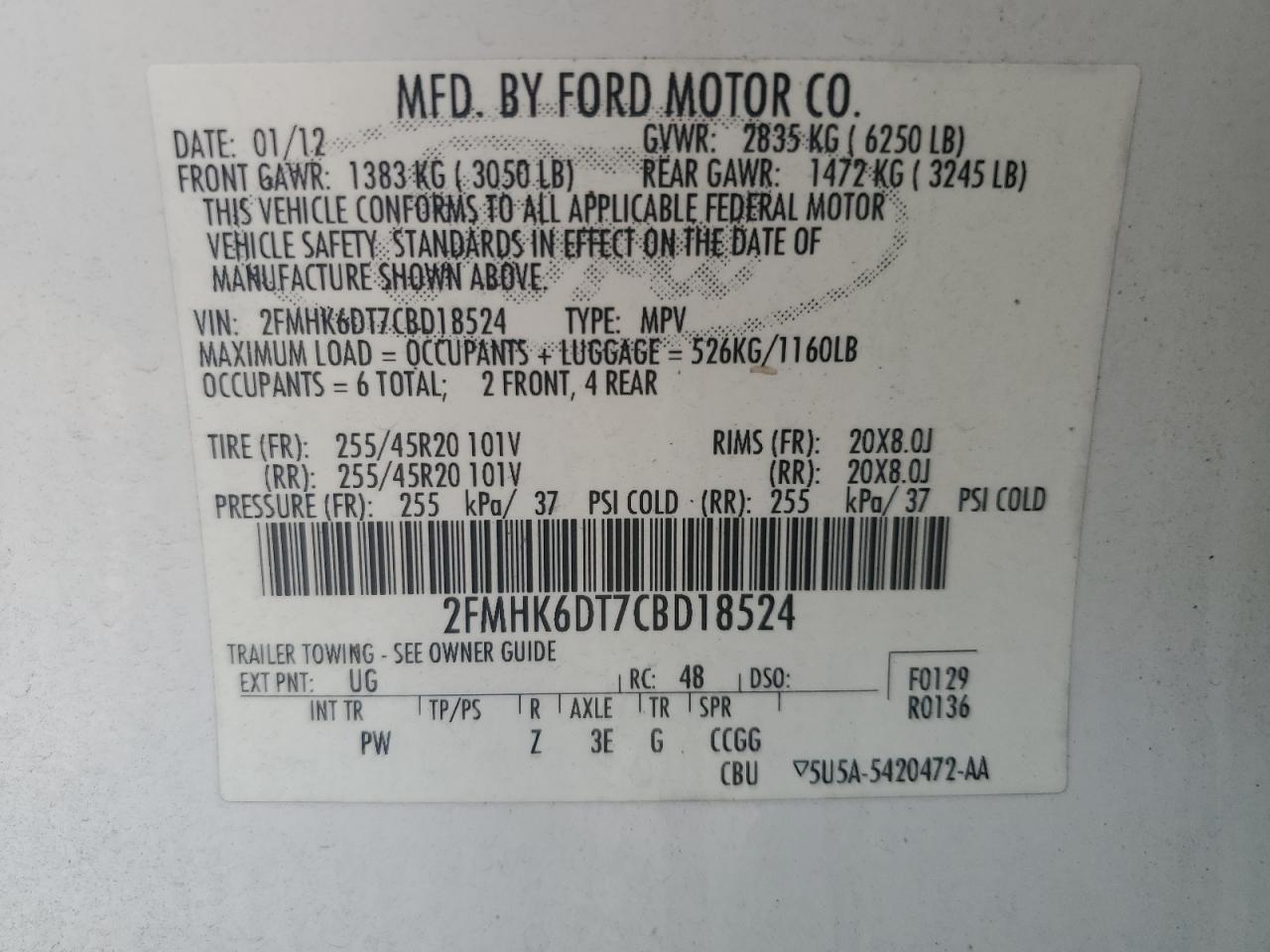 2012 Ford Flex Limited VIN: 2FMHK6DT7CBD18524 Lot: 64902625