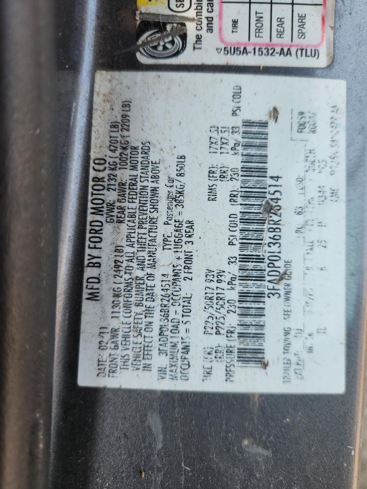 2011 Ford Fusion Hybrid VIN: 3FADP0L36BR264514 Lot: 65024425