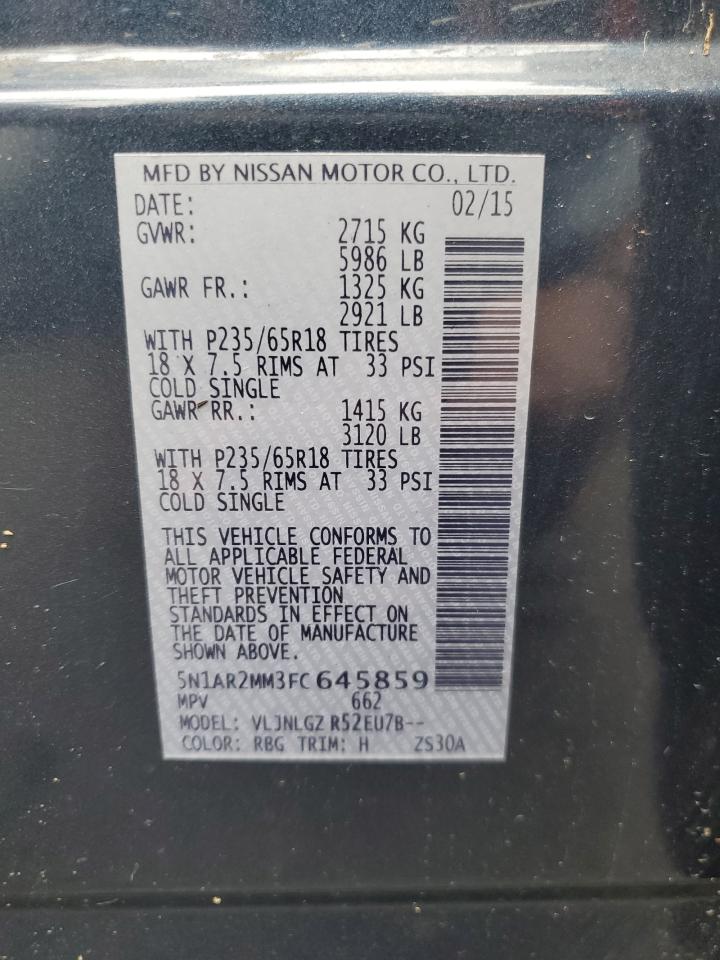 2015 Nissan Pathfinder S VIN: 5N1AR2MM3FC645859 Lot: 64435245