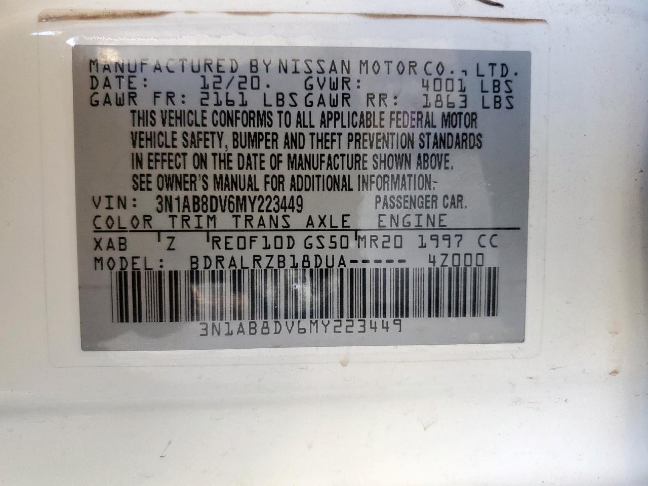 2021 Nissan Sentra Sr VIN: 3N1AB8DV6MY223449 Lot: 64821095
