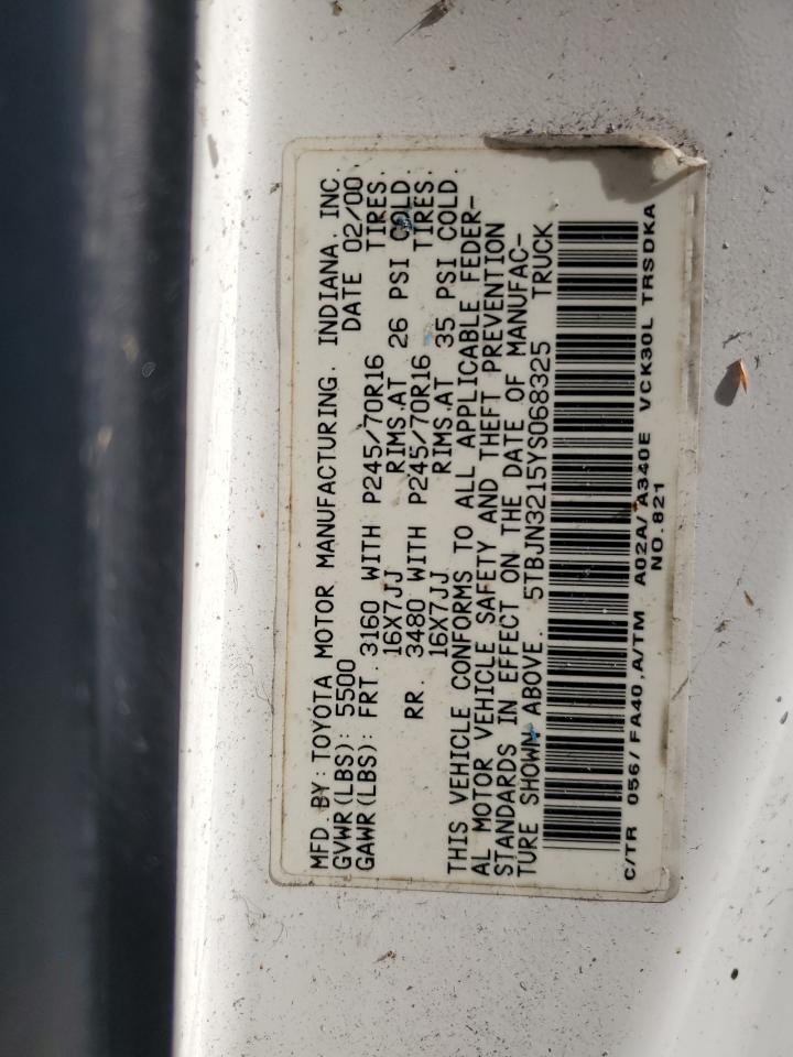 2000 Toyota Tundra VIN: 5TBJN3215YS068325 Lot: 64268765