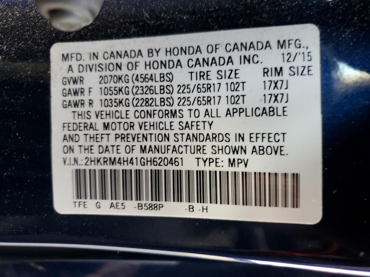 2016 Honda Cr-V Se VIN: 2HKRM4H41GH620461 Lot: 64149395