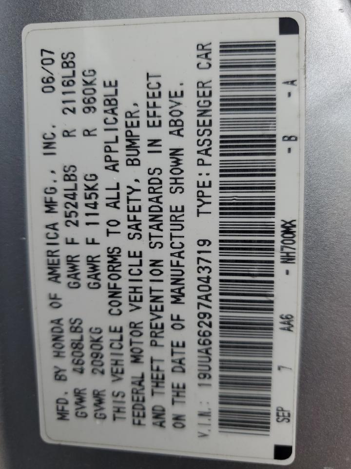 2007 Acura Tl VIN: 19UUA66297A043719 Lot: 62998775