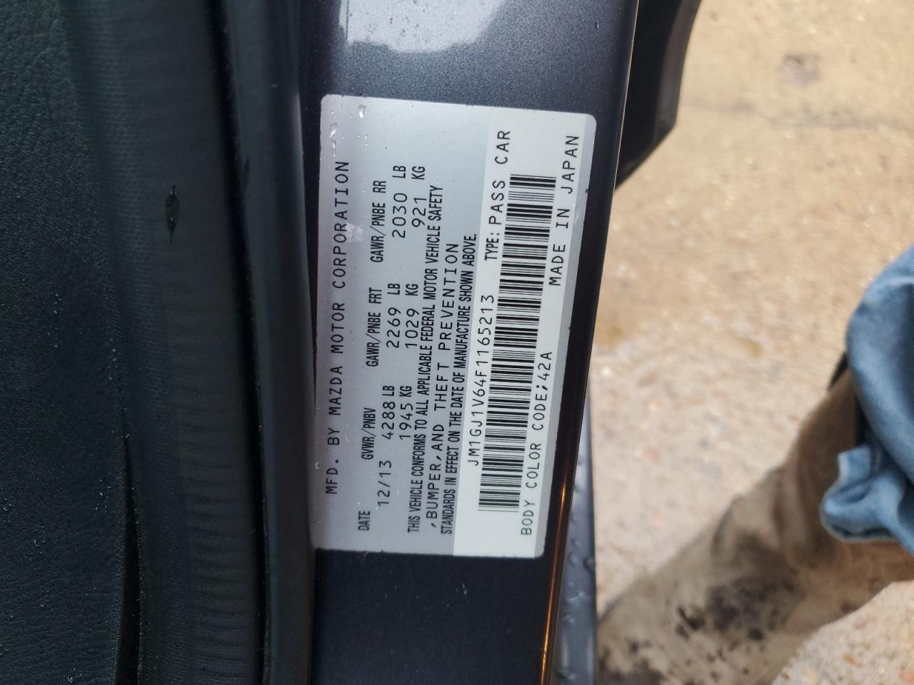 2015 Mazda 6 Touring VIN: JM1GJ1V64F1165213 Lot: 64646545