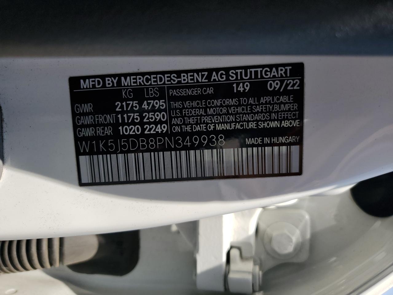 2023 Mercedes-Benz Cla 45 Amg VIN: W1K5J5DB8PN349938 Lot: 65021895