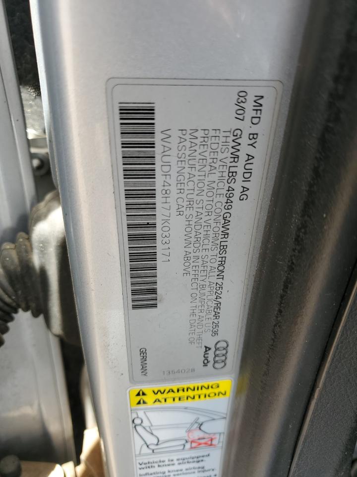 2007 Audi A4 2.0T Cabriolet Quattro VIN: WAUDF48H77K033171 Lot: 63248495