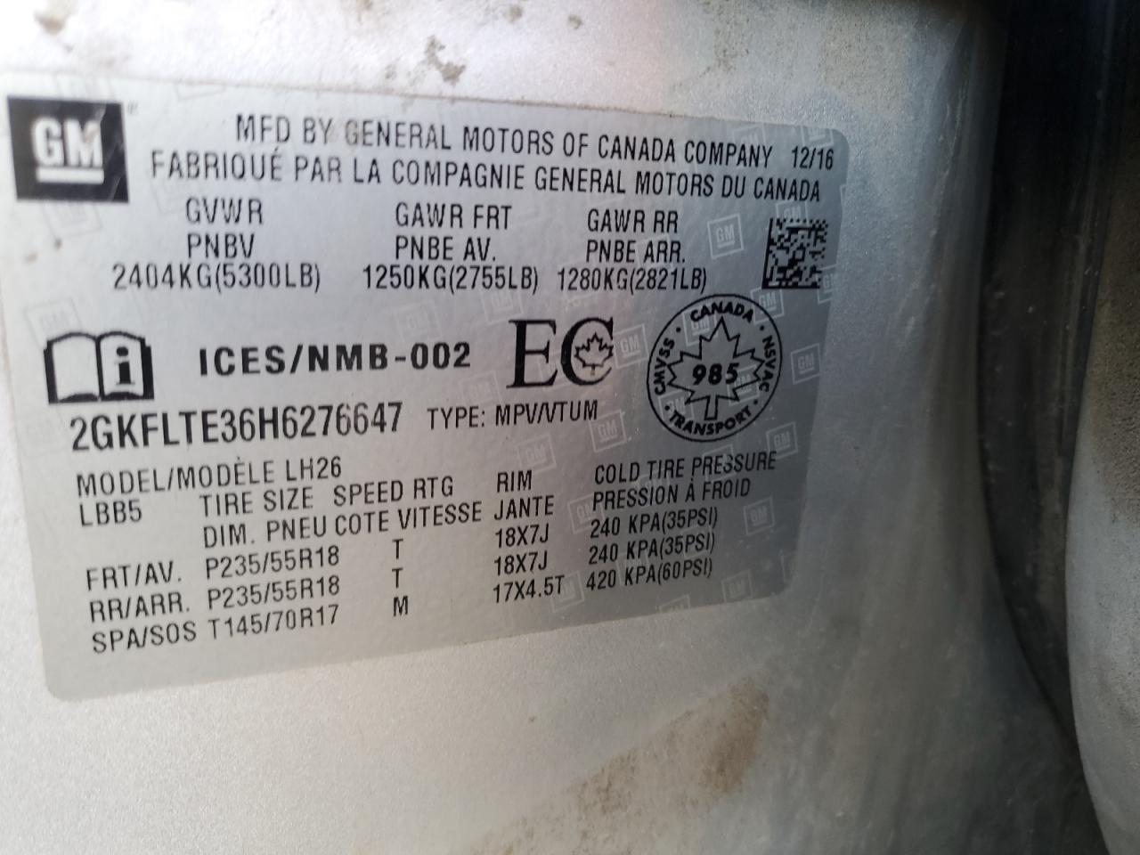 2017 GMC Terrain Sle VIN: 2GKFLTE36H6276647 Lot: 63848645