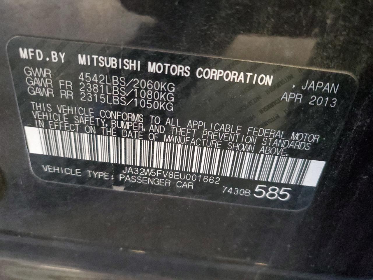 ja32w5fv8eu001662 JA32W5FV8EU001662 2014 Mitsubishi Lancer Evolution Mr