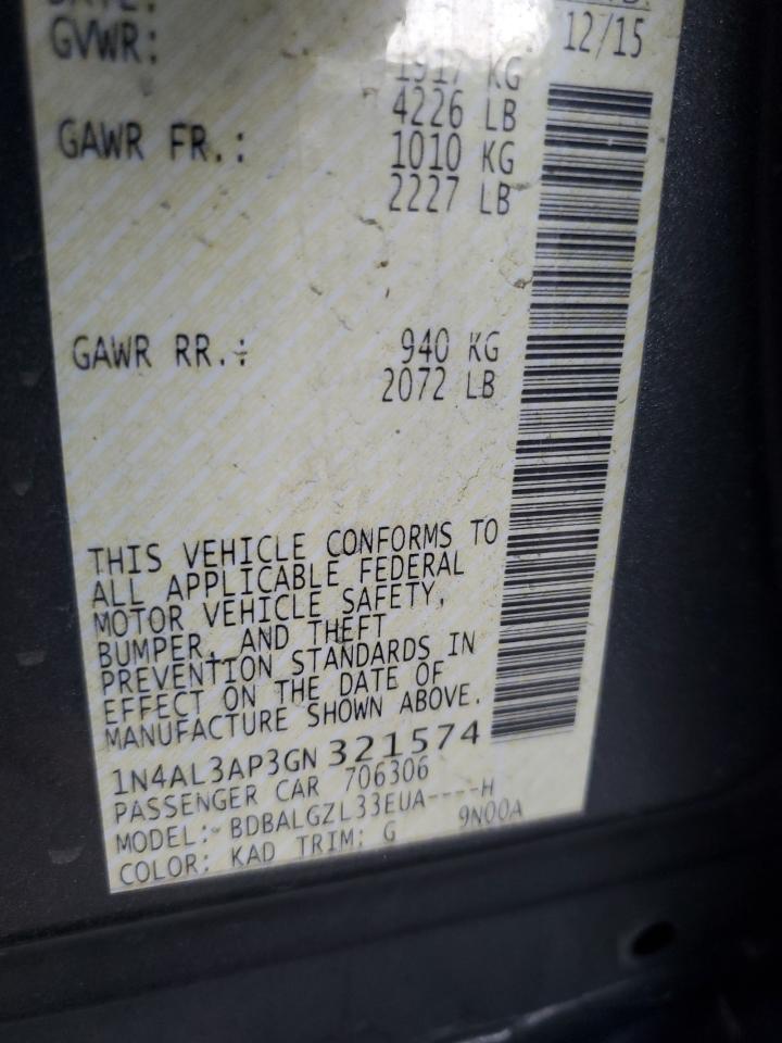 2016 Nissan Altima 2.5 VIN: 1N4AL3AP3GN321574 Lot: 63349205