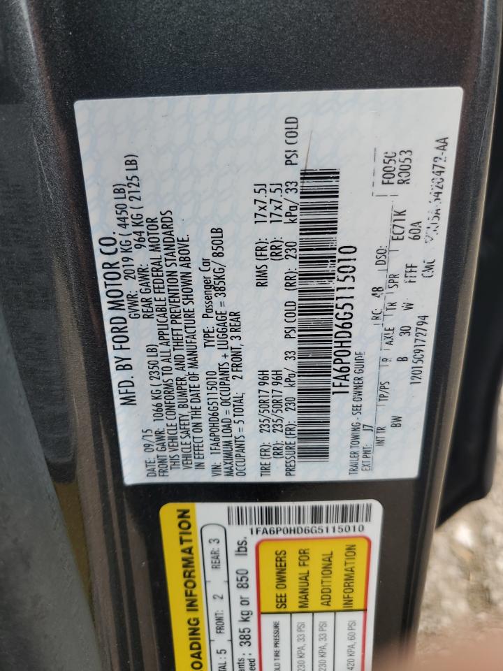 2016 Ford Fusion Se VIN: 1FA6P0HD6G5115010 Lot: 65087115