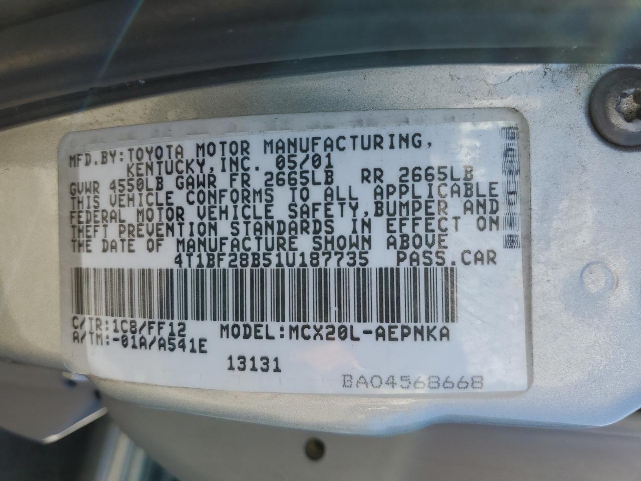 2001 Toyota Avalon Xl VIN: 4T1BF28B51U187735 Lot: 64523275