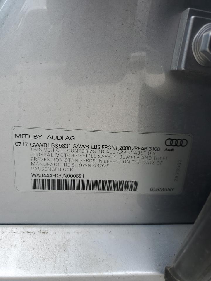 2018 Audi A8 L Quattro VIN: WAU44AFD8JN000691 Lot: 66694105