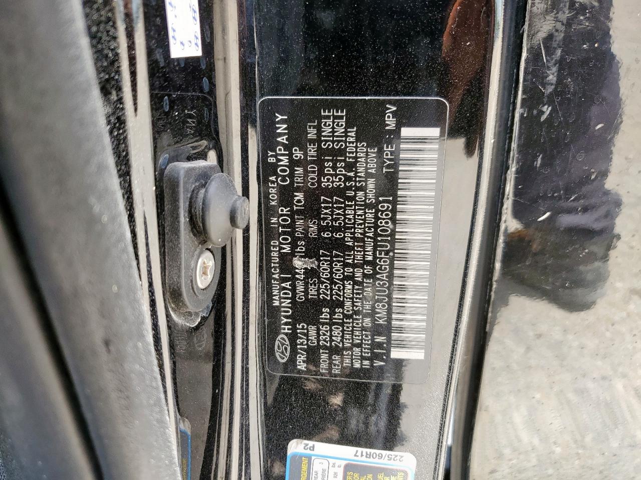 2015 Hyundai Tucson Limited VIN: KM8JU3AG6FU108691 Lot: 65377085